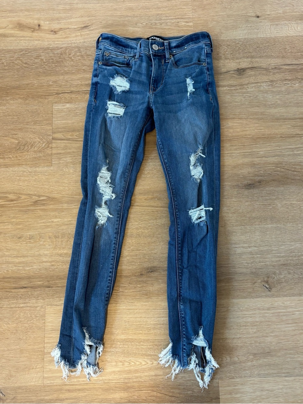 Express Stretch+ Ankle Jeans 00R Distressed Raw Hem
